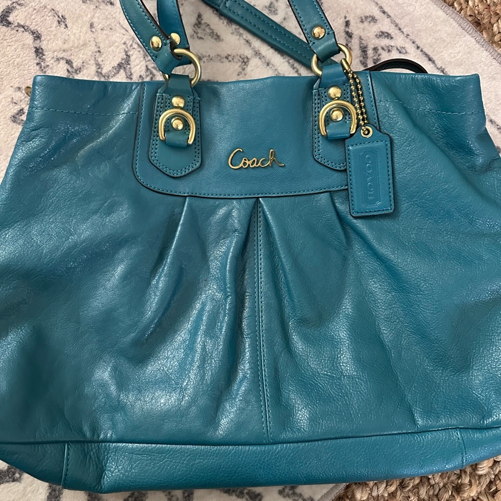 Coach Blue Leather Shoulder Bag with Gold Accents